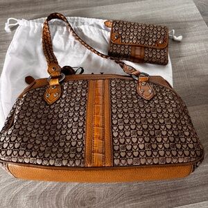 Brighton Heart Logo Canvas & Leather Shoulder Bag w/ Matching Wallet & Dust Bag